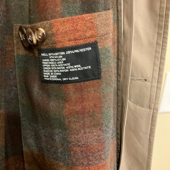 Jos A Bank Men’s 46L Trench Coat Beige Long Removable Plaid Wool Blend Liner - Picture 4 of 9